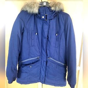 FOREVER 21 NAVY PARKA FUR HOODED JACKET
